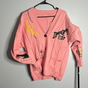Stylish Pink Graphic Cardigan
